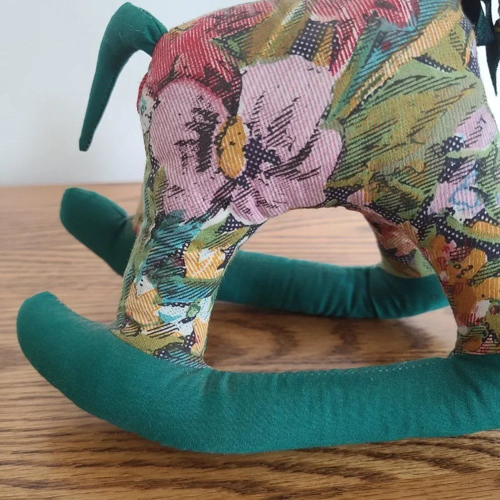 Vintage Cloth Handcrafted Mini Rocking Horse Plush Floral Fabric Tapestry Look